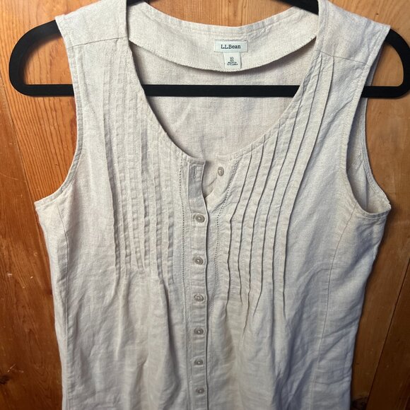 CLOSE OUT SALE: LL Bean Oatmeal/Tan Linen Sleeveless Button Up Dress - Size 10 - Picture 4 of 6